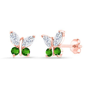 Gem Stone King 18K Rose Gold Plated Silver Stud Earrings Timeless Brilliant Marquise 0.92ct (DEW) Created Moissanite and Simulated Tsavorite