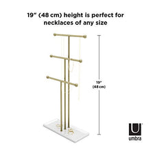 Load image into Gallery viewer, Umbra Trigem Hanging Organizer – 3 Tier Table Top Necklace Holder, Box Display with Jewelry Tray Base, Brass
