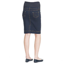Load image into Gallery viewer, Mothers Essentials Maternity Pregnant Denim Skirt with Pregnancy Jersey Panel (Dark Blue, Large)

