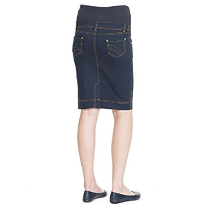 Mothers Essentials Maternity Pregnant Denim Skirt with Pregnancy Jersey Panel (Dark Blue, Large)