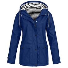Load image into Gallery viewer, Women Plus Size Solid Color Rain Outdoor Waterproof Hooded Raincoat Windproof Jacket Lightweight Oversized Coat Blue
