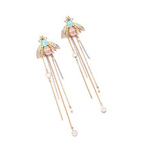 Load image into Gallery viewer, Nonsucheer Jewelry for Women Link Chain Fringe Long Earrings Cute Crystal Insect Bee Fashion Earrings Brincos
