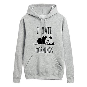 perfectCOCO Hoodies for Women Autumn Hooded Pullover Cartoon Animal Print Sweatshirt with Pockets Tops Coat Outwear Gray