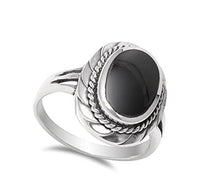 Load image into Gallery viewer, Bali Design Simulated Black Onyx Fashion Ring New .925 Sterling Silver Band Size 8
