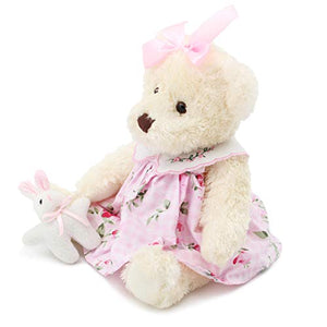 Oits-cute Small Baby Teddy Bear with Cloth Cute Stuffed Animal Soft Plush Toy 10" (Pink Dress with Rabbit)