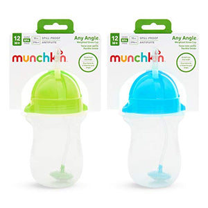 Munchkin Any Angle Click Lock Weighted Straw Cup, Blue/Green, 10oz, 2pk