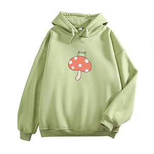 KEEVICI Women Cute Frog Sweatshirt Kawaii Mushroom Hoodie for Teen Girls Aesthetic Cottagecore Clothes Feminino Hoodies (Green,L,Large)