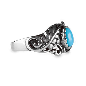 American West Sterling Silver Sleeping Beauty Turquoise Gemstone Leaf Ring Size 07