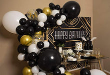 Load image into Gallery viewer, 4 Sizes – Black White Gold Balloon Garland Kit &amp; Arch for New Years, Graduation or Birthday – Small and Large Black and White Balloons with Gold Confetti – Party Decorations for Gatsby Roaring 20s

