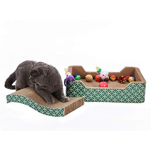 MECOOL Cat Wide Scratch Lounge Scratching Cardboard Corrugated Bed Wavy Cat Scratcher Pads with Cat Toys