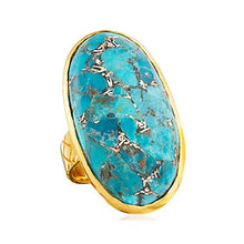 Load image into Gallery viewer, Ross-Simons Mosaic Turquoise Ring in 18kt Gold Over Sterling. Size 6
