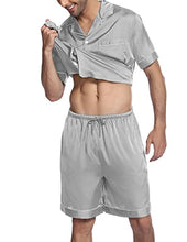 Load image into Gallery viewer, Ekouaer Men's Short Sleeve Pajama Set Satin Sleepwear with Pockets Loose Sleep Loungewear 2 Pieces Summer Pjs Black
