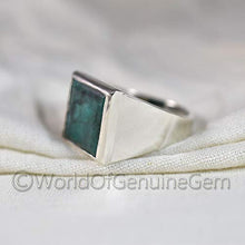 Load image into Gallery viewer, Green Emerald Silver Ring, 925K Sterling Silver, Faceted Rectangle, Natural Emerald Corundum, Handmade, High Polished Jewelry, Men&#39;s Emerald Ring, Unique Gift For Him, Birthday Gift, Anniversary Ring
