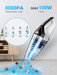 Homasy Handheld Vacuum Cordless, 8Kpa Hand Vacuum with Powerful Cyclonic Suction, Portable Vacuum Cleaner with Long Lasting up to 30mins (Wet&Dry, 3H Charging) for Pet Hair, Dust,Gravel,Home Cleaning