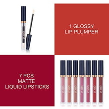 Load image into Gallery viewer, 7Pcs Matte Liquid Lipstick + 1Pcs Lip Plumper Makeup Set Kit, Long Lasting Waterproof Velvet Lip Gloss Set, Pigmented Lip Makeup Gift Sets for Girls and Women
