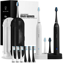 Load image into Gallery viewer, AquaSonic DUO Dual Handle Ultra Whitening 40,000 VPM Wireless Charging Electric ToothBrushes - 3 Modes with Smart Timers - 10 DuPont Brush Heads &amp; 2 Travel Cases Included
