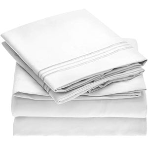 Mellanni Bed Sheet Set - Brushed Microfiber 1800 Bedding - Wrinkle, Fade, Stain Resistant - 4 Piece (King, White)