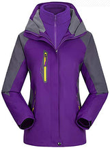 Load image into Gallery viewer, AbelWay Women&#39;s Mountain Waterproof Windproof Fleece 3 in 1 Jacket Ski Hooded Rain Coat(Purple,XS)
