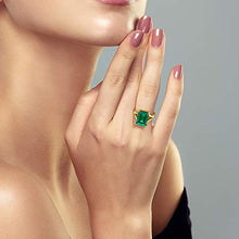 Load image into Gallery viewer, Gem Stone King 6.50 Ct Green Simulated Emerald 18K Yellow Gold Plated Silver Women&#39;s Solitaire Ring (Size 8)

