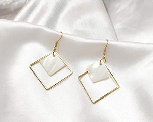 14k Gold Plated Square White Shell Drop Earrings La Raffine For Women Jewelry Wedding Geometric Earrings for Women Girl Gifts Present Valentines Birthday Anniversary Mothers Day Christmas（Golden）