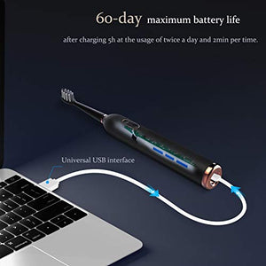 Sporzin Electric Toothbrushes for Adults Sonic Toothbrush Electronic Toothbrush USB Charging Last 60 Days 5 Modes 3 Intensities Smart Timer with 2 Dupont Brush Heads & Travel Case Toothbrush Holder