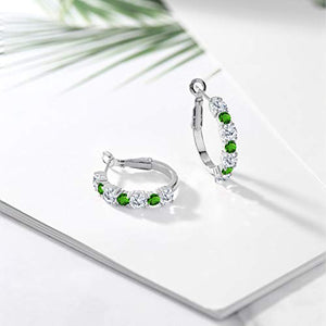 Gem Stone King 3.00 Ct G/H Lab Grown Diamond Green Simulated Tsavorite 925 Silver Earrings