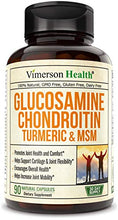 Load image into Gallery viewer, Glucosamine with Chondroitin Turmeric MSM Boswellia. Supports Occasional Joint Discomfort Relief. Helps Inflammatory Response, Antioxidant Properties. Supplement for Back, Knees, Hands. 90 Capsules
