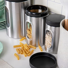 Load image into Gallery viewer, Mind Reader 3 Piece Canister Set, 1, 1.5, 2 Quart, Silver with Black
