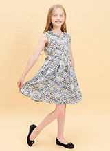 Load image into Gallery viewer, maoo garden Girls Floral Cotton Summer Sundress Long Sleeveless Pleated Holiday Party Ruffle Neck Dress 116 Blue 3-4Y
