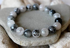 Manifestation Bracelet- Handmade Natural Black Rutile Bracelet - Natural Stone Yoga Bracelet - Gemstone Beaded Stretch Bracelet 8mm - Stone Bracelet