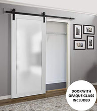 Load image into Gallery viewer, Sliding Lite Barn Frosted Glass Door 42 x 84 | Planum 2102 White Silk | 8FT Rail Hangers Stops Hardware Set | Modern Solid Core Interior Door Eco-Veneer
