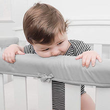 Load image into Gallery viewer, TILLYOU 3-Piece Padded Baby Crib Rail Cover Protector Set from Chewing, Safe Teething Guard Wrap for Standard Cribs, 100% Silky Soft Microfiber Polyester, Fits Side and Front Rails, Pale Gray
