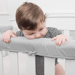 TILLYOU 3-Piece Padded Baby Crib Rail Cover Protector Set from Chewing, Safe Teething Guard Wrap for Standard Cribs, 100% Silky Soft Microfiber Polyester, Fits Side and Front Rails, Pale Gray
