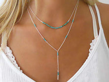 Load image into Gallery viewer, Handmade Sterling Silver Necklace With Tiny Turquoise Beads bar
