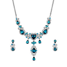 Load image into Gallery viewer, Jewelry Set for Women, Blue Necklace Dangle Earrings Set, White Gold Plated Jewelry Set with Blue and White AAAAA Cubic Zirconia, Allergy Free Wedding Party Jewelry for Bridal Bridesmaid (Blue)
