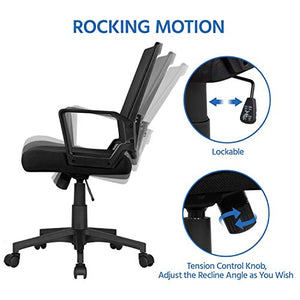 Yaheetech Computer Chair Ergonomic Office Chair Mid-Back Desk Chair w/Armrest and Swivel Casters - Black