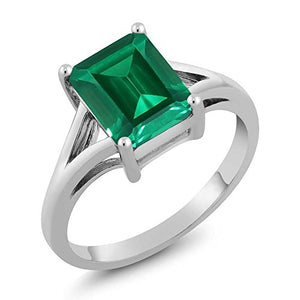 Gem Stone King 925 Sterling Silver Emerald Cut Green Simulated Emerald Women's Ring 2.30 Cttw (Size 7)