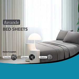 ILAVANDE Queen Bed Sheets Set Hotel Luxury Bed Sheets Set-1800 Series Platinum Collection Grey Bed Sheets Queen Set Wrinkle Free and Hypoallergenic-4 Piece Queen Sheet Set(Queen,Grey)