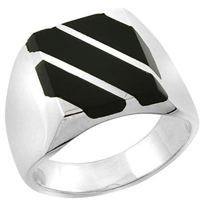 Sterling Silver Black Obsidian Ring for Men Square Triple Diagonal Solid Back Handmade, Size 9