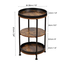 Load image into Gallery viewer, dulcii Industrial Round End Table, 3 Tiers Round Side Table with Sturdy Metal Frame, Metal Round Sofa Table, Vintage Nightstand for Living Room Bedroom, Easy Assembly, Wood Look Accent Furniture
