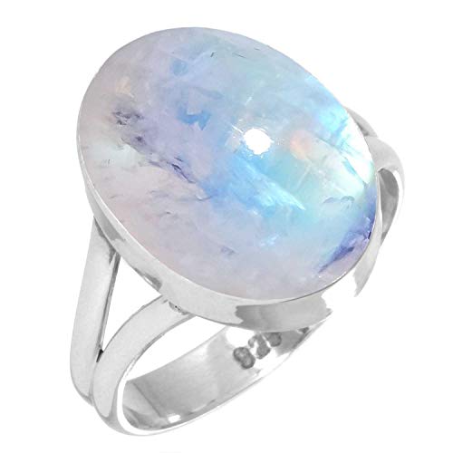 925 Sterling Silver Women Jewelry Natural Rainbow Moonstone Ring Size 8