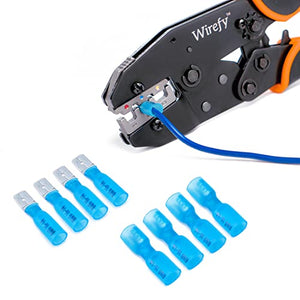 150 PCS Wirefy Female Spade Connectors - Heat Shrink Spade Connector Kit - Quick Disconnect Wire Connectors - Electrical Spade Terminals - Blue 16-14 Gauge