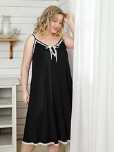 Load image into Gallery viewer, Jollielovin Women Plus Size Cami Dresses with Pockets and Adjustable Spaghetti Strap V Neck Sleepwear Women Nightgowns with Lace Loose Fit Black_2X
