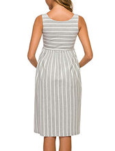 Load image into Gallery viewer, Ecavus Womens Maternity Tank Dress Stripe Color Block Sleeveless Knee Length for Baby Shower (S, Grey White Stripe)
