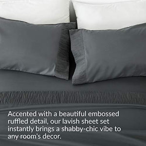 Bedsure Queen Size Sheets- Ruffled Embossed Bed Sheet Set - Soft Brushed Microfiber, Wrinkle Resistant Sheet - 14 inches Deep Pocket - 4-Pieces (Dark Grey)