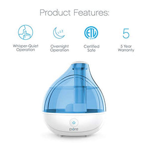 Pure Enrichment MistAire Ultrasonic Cool Mist Humidifier - Premium Humidifying Unit with 1.5L Water Tank, Whisper-Quiet Operation, Automatic Shut-Off and Night Light Function - Lasts Up to 16 Hours