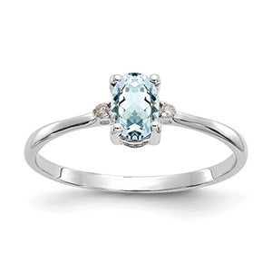 14k White Gold Diamond Blue Aquamarine Birthstone Band Ring Size 6.00 March Oval Fine Jewelry For Women Gifts For Her