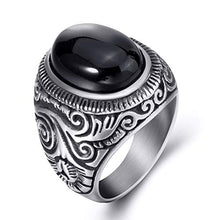Load image into Gallery viewer, Elfasio Men Natural Oval Black Onyx Rings Stainless Steel Ring Jewelry Size 11
