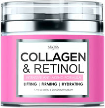 Load image into Gallery viewer, Collagen Cream For Face with Retinol - Anti Aging Face Moisturizer - Day &amp; Night Wrinkle Cream - Hyaluronic Acid &amp; Vitamin A+E - Natural Firming Cream for Women and Men - Hydrating Lotion for Fine Lines - 1.7 oz
