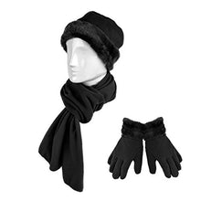Load image into Gallery viewer, 3 Pieces Set Matching Hat, Gloves and Scarf for Woman. Solid Colors - Black

